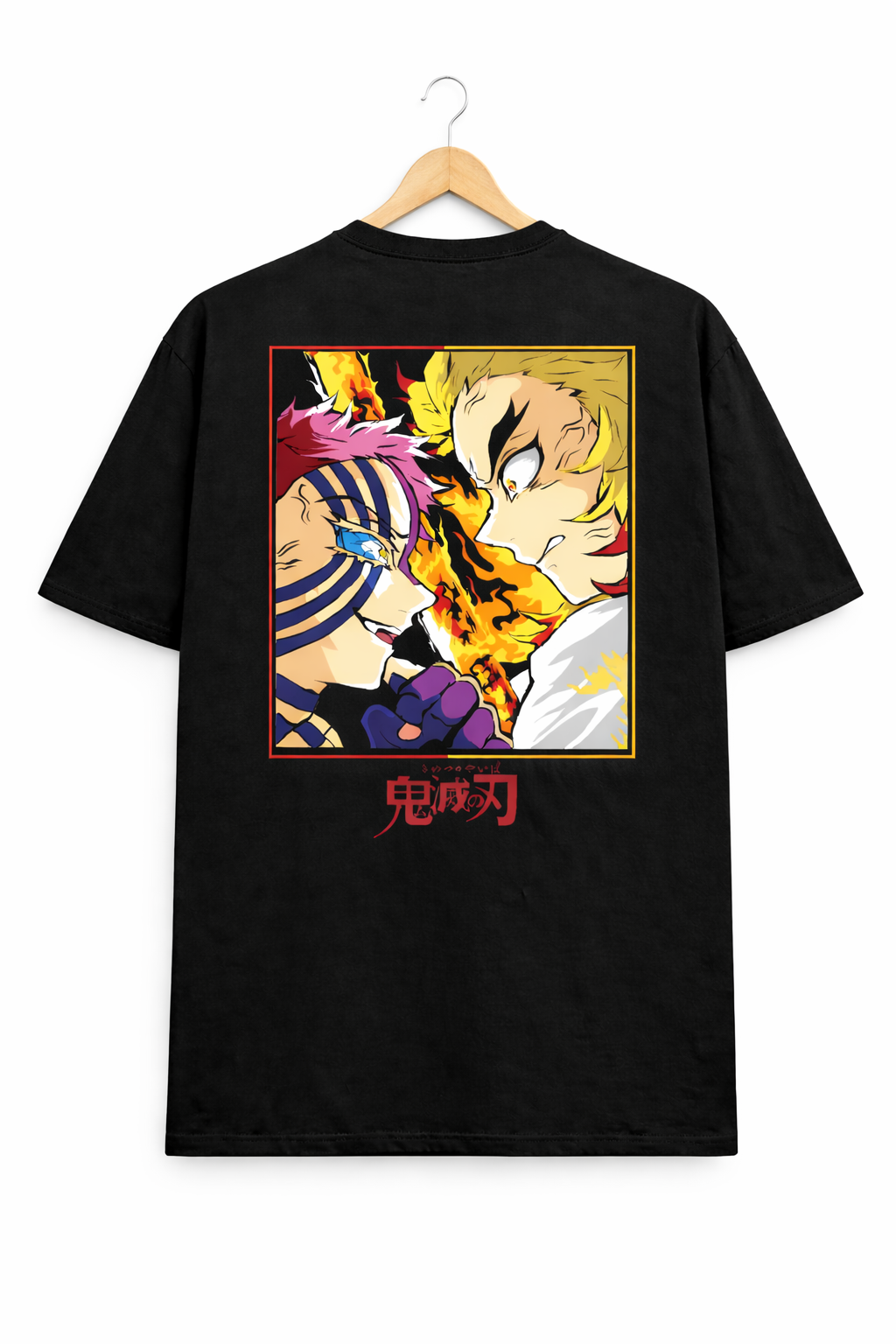 Akaza vs Rengoku Oversized T-Shirt – Demon Slayer Anime Battle Back Print | Premium Streetwear Tee