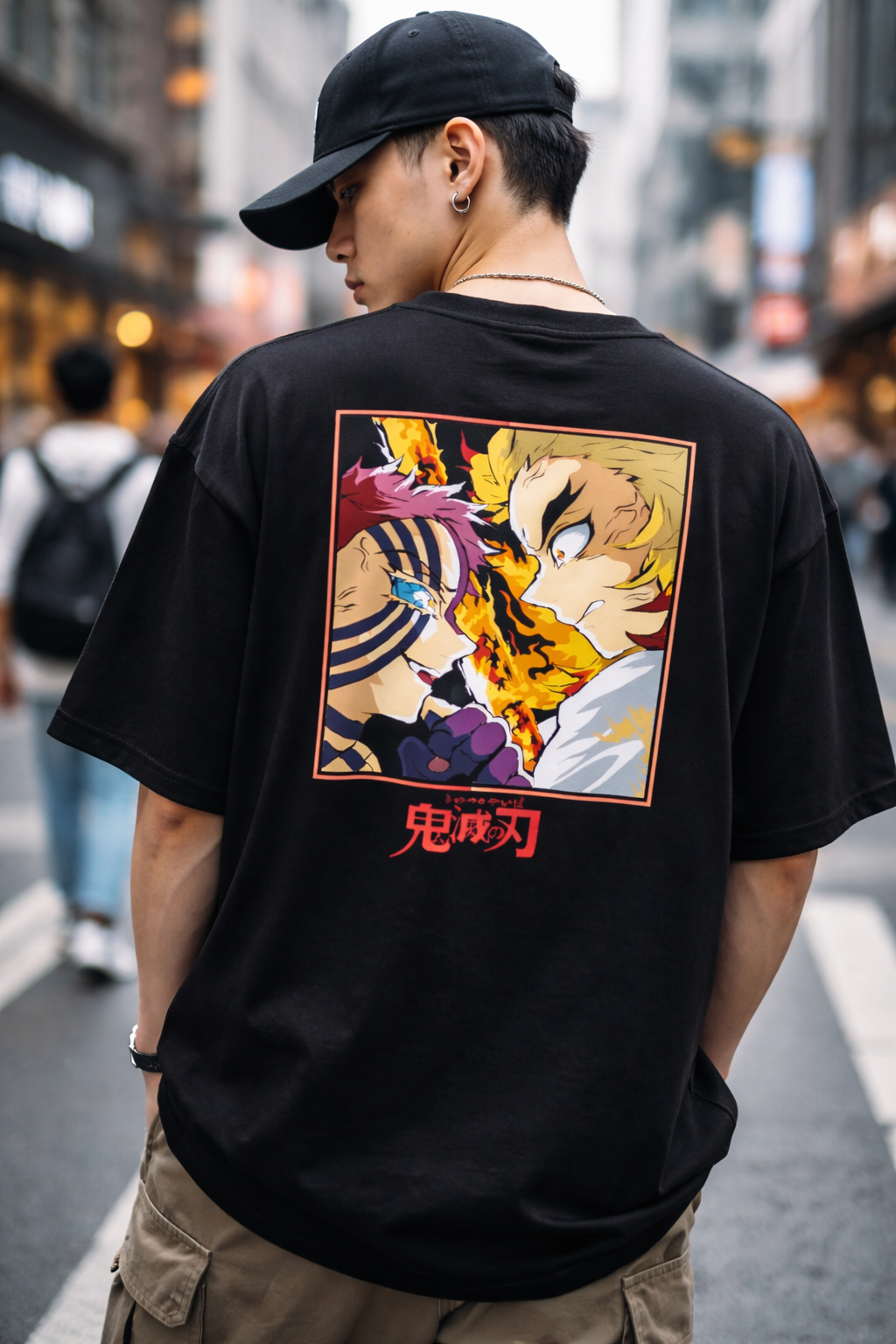 Akaza vs Rengoku Oversized T-Shirt – Demon Slayer Anime Battle Back Print | Premium Streetwear Tee