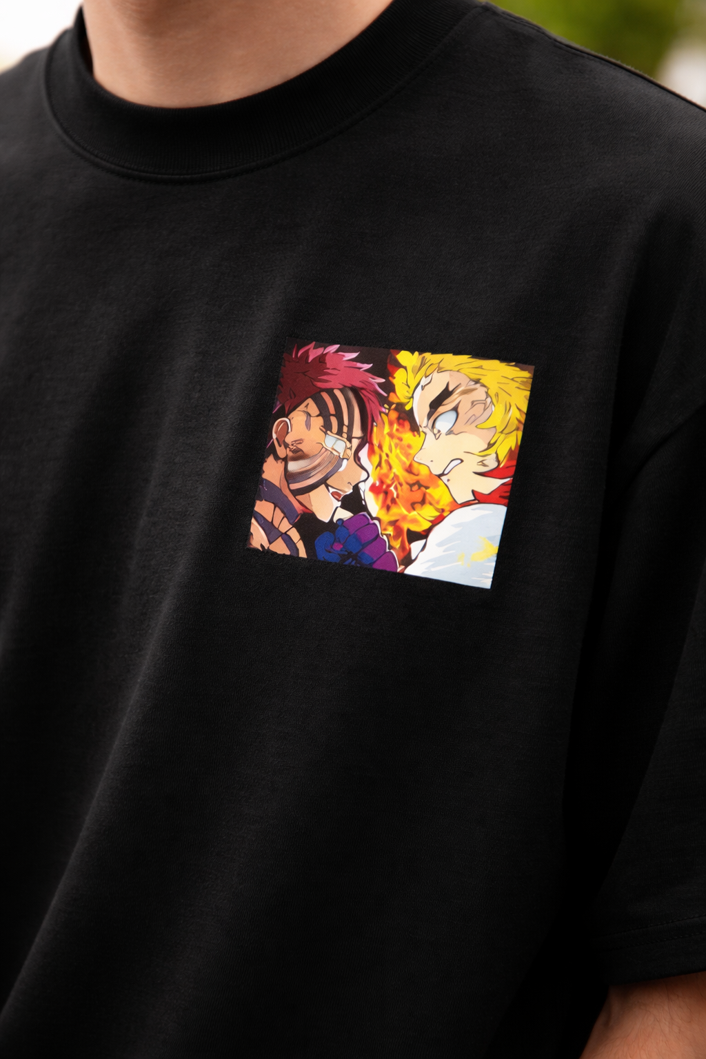 Akaza vs Rengoku Oversized T-Shirt – Demon Slayer Anime Battle Back Print | Premium Streetwear Tee